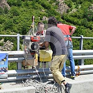 Young woman after bungee jump