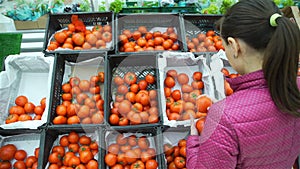 Young Woman Buying Tomatoes in a Supermarket