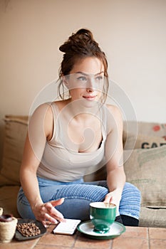 Young woman in caffe