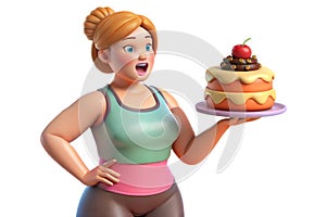 Young woman and cake. Overweight problem