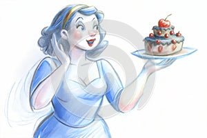 Young woman and cake. Overweight problem
