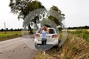 Young woman calling for help