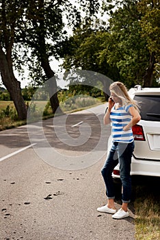 Young woman calling for help