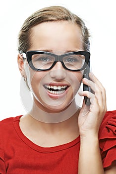 Young woman calls on cell phone