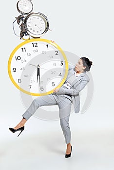 Young woman can`t organize her worktime
