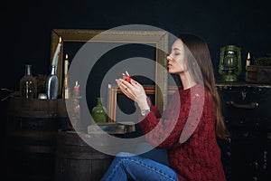 Young woman with candles, divination and spiritualism