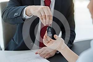 Young Woman in a Car Rental Service Transportation Concept