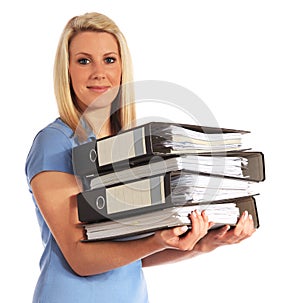 Young woman carrying documents