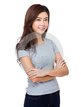 Young woman in casual attire looking and smiling