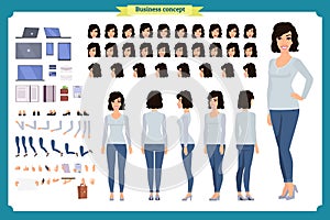 Young woman, casual clothes. Character creation set