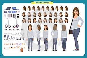 Young woman, casual clothes. Character creation set. Full length