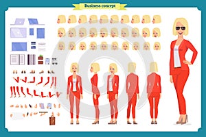 Young woman, casual clothes. Character creation set. Full length, different views, emotions, gestures, isolated. design.