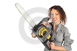 Young woman with chain saw