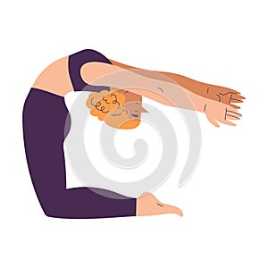 Young Woman Character Backbend Yoga Practicing Standing in Asana Vector Illustration