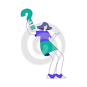 Young Woman Character at the Crossroads with Question Mark Standing and Thinking Vector Illustration