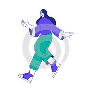 Young Woman Character at the Crossroads Walking and Thinking Vector Illustration
