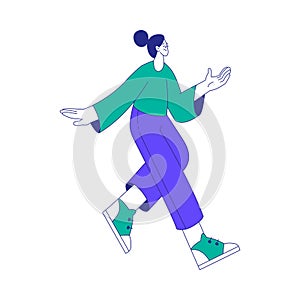 Young Woman Character at the Crossroads Walking and Thinking Vector Illustration