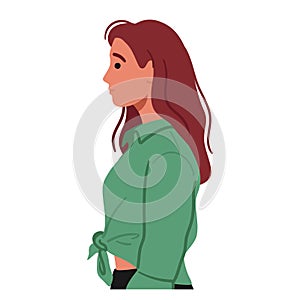 Young Woman Character with Long Brown Hair Stands Gracefully In Profile, Her Silhouette Defined By Delicate Curves