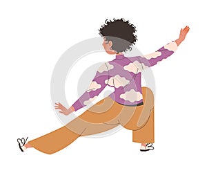 Young Woman Character Practicing Tai Chi and Qigong Exercise as Internal Chinese Martial Art Vector Illustration