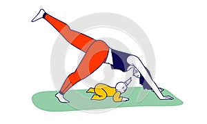 Young Woman Character Stand in Yoga Posture Exercising with Baby at Home. Yoga Class Practice, Healthy Lifestyle, Relax