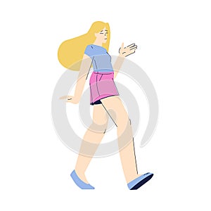 Young Woman Character Walking Moving Forward Vector Illustration