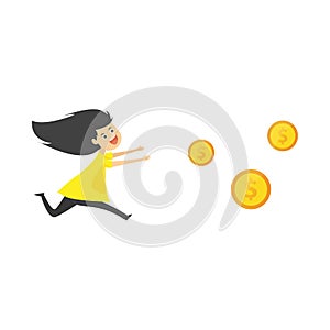 Young woman chasing money.