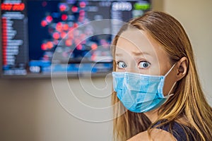 Young woman checks coronavirus sars-cov-2 covid-19 global cases situation online. Coronavirus outbreak in United States