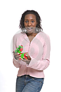 Young woman with Christmas present