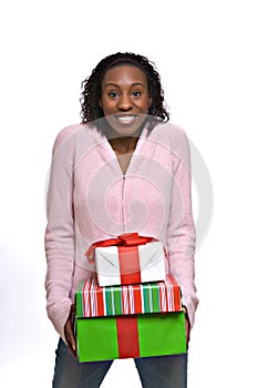 Young woman with Christmas presents