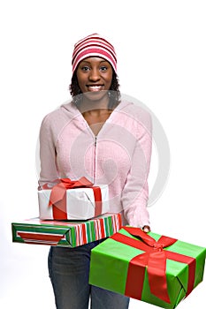 Young woman with Christmas presents