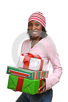 Young woman with Christmas presents