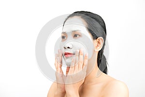 Young woman clay face mask peeling natural