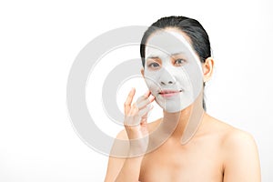 Young woman clay face mask peeling natural