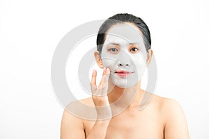 Young woman clay face mask peeling natural