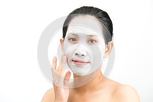 Young woman clay face mask peeling natural