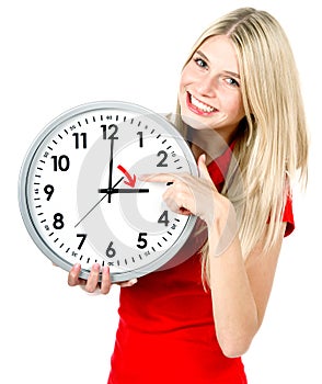 Young woman with a clock. Time management concept
