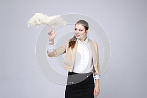 Young woman and cloud, cloud computing concept