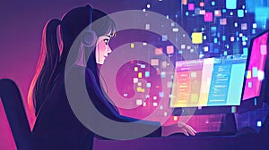 Young Woman Coding. Software Developer. Coding Concept. Technology