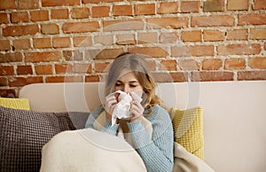 Young woman with cold, flue.