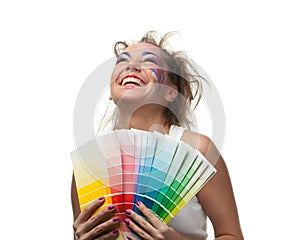 Young woman with a color guide.