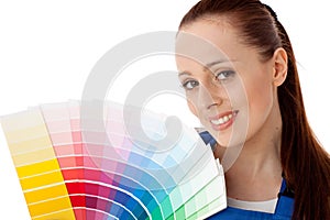 Young woman with a color guide.