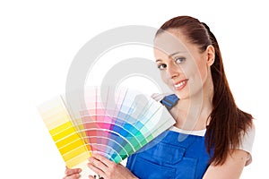 Young woman with a color guide.