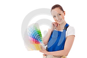 Young woman with a color guide.