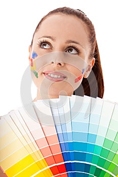 Young woman with a color guide.