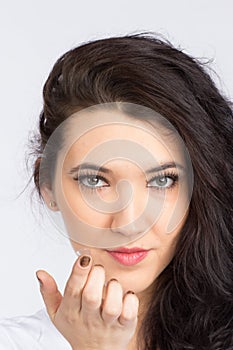 Young woman with contact lense