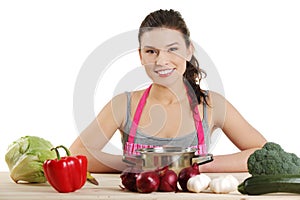 Young woman cooking healthy food