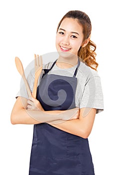Young Woman With Cooking Tools Wearing Apron.