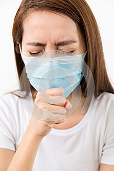 Young woman cough with protective face mask