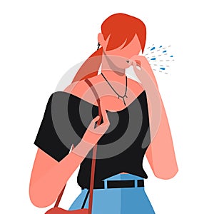 Young woman coughing as symptom for cold or bronchitis.