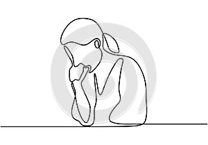 A young woman coughing. Continuous one line drawing with minimalist design isolated in one white background photo